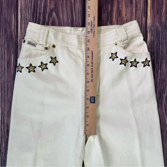Vintage Escada by Margaretha Ley Cream Jeans w/ Nautical & Star Embroidery - Picture 5 of 11